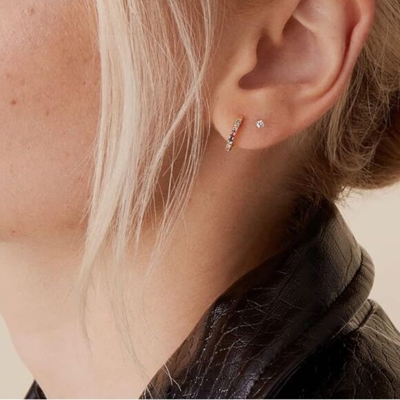 CZ Hoop Huggie Earrings - Picture 4 of 4